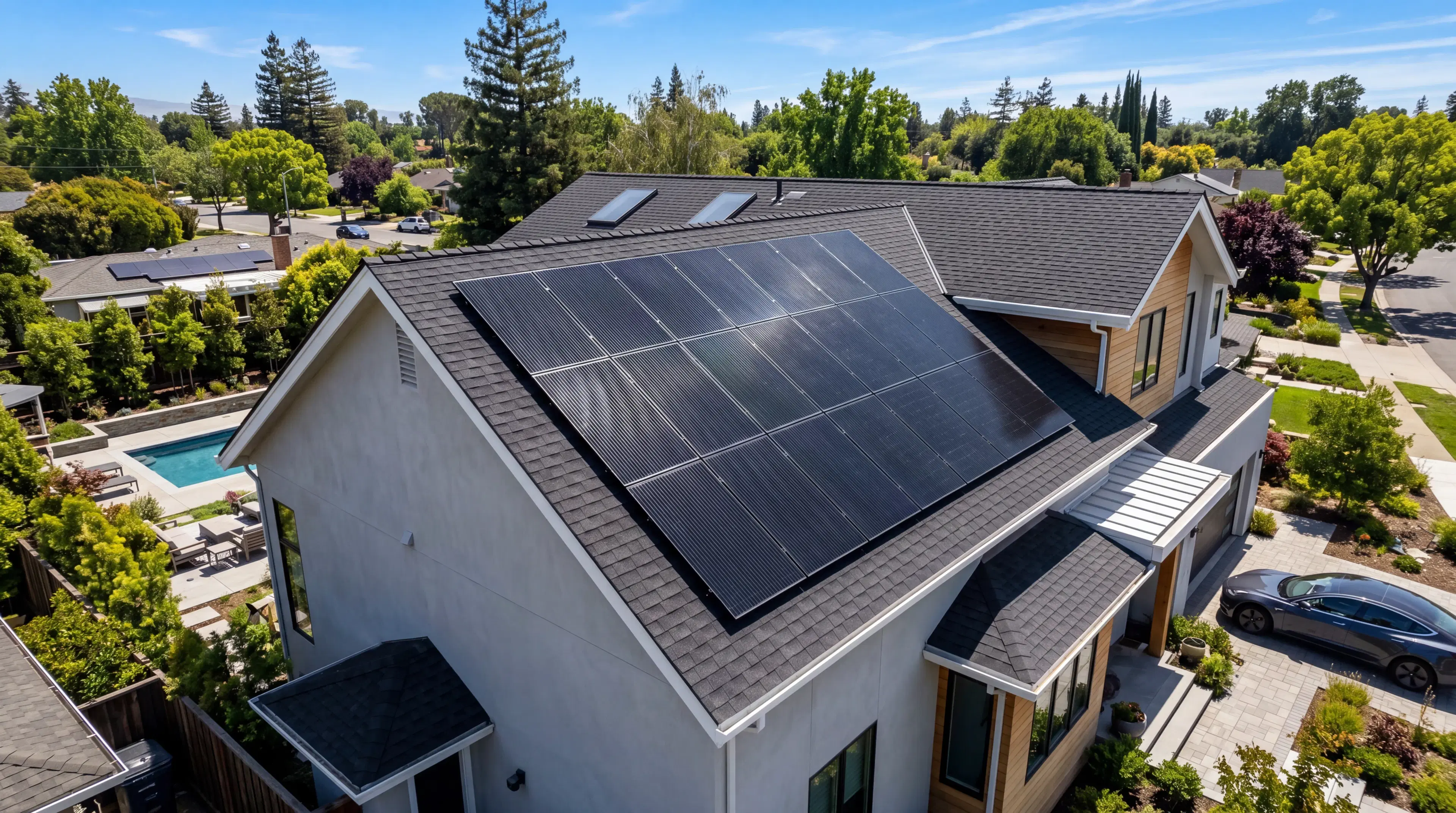 Clean urban flush-mount solar panel installation on a residential roof by SunBeam Innovations